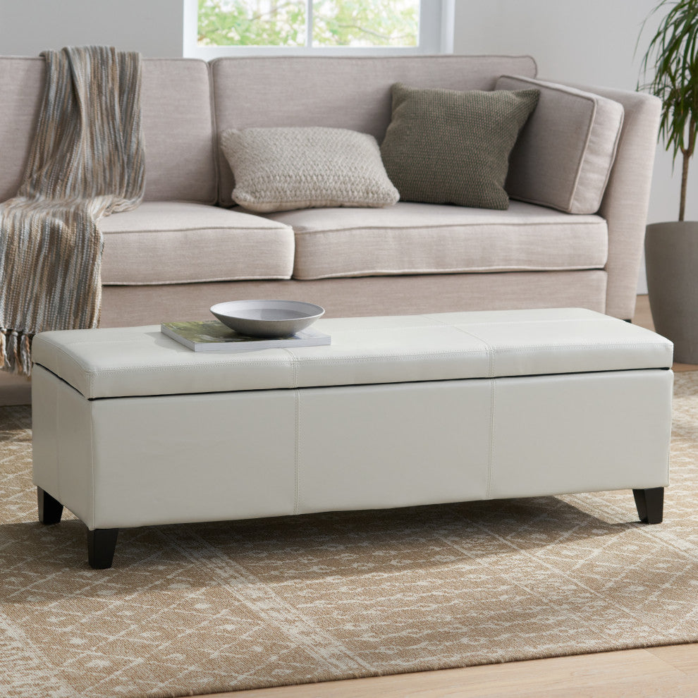 GDF Studio Skyler Beige Fabric Storage Ottoman Bench, Ivory