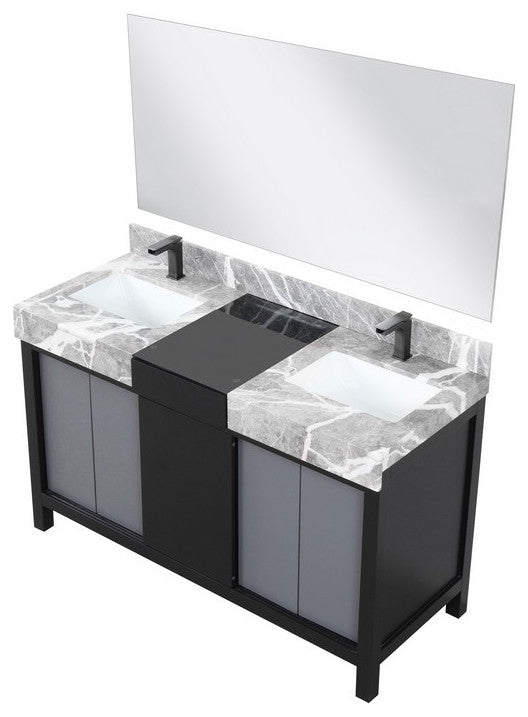Zilara 55" Black and Grey Double Vanity Set, Balzani Gun Metal Faucet Sets