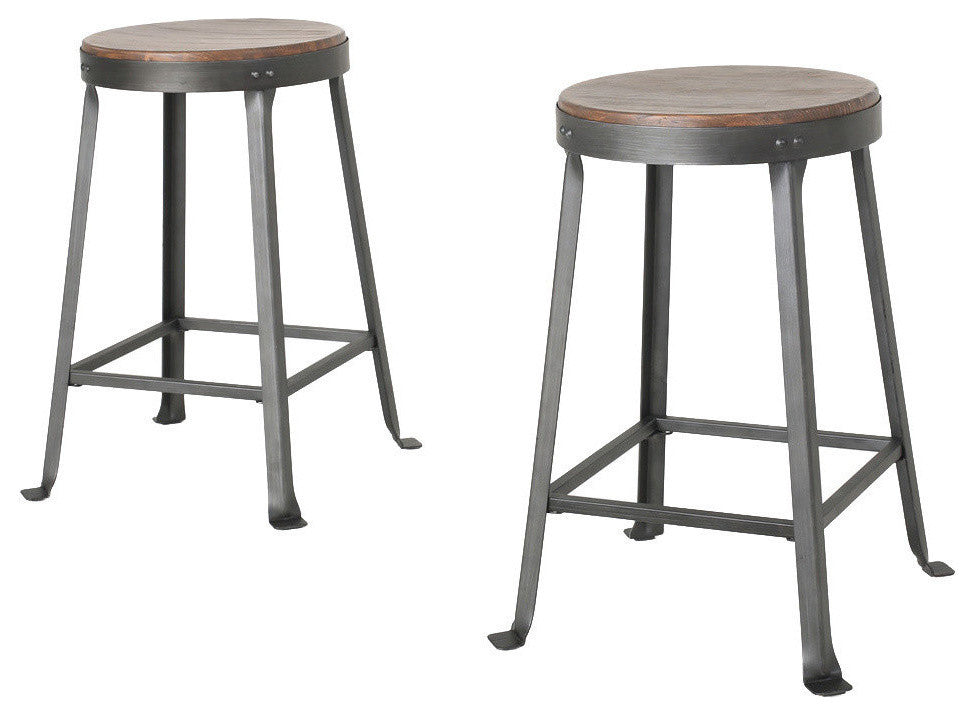 GDF Studio Modern Industrial Design Weathered Wood Counter Stools, Set of 2