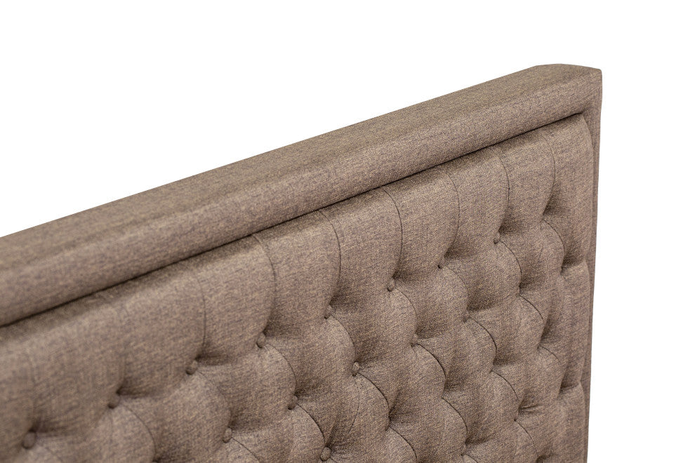 Platform Queen Bed Frame Brown Upholestered Bed Headboard, Black Legs
