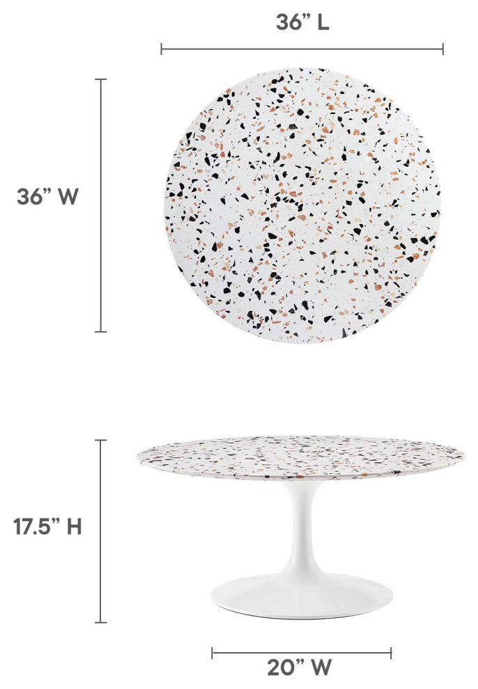 Lippa 36" Round Terrazzo Coffee Table, White White
