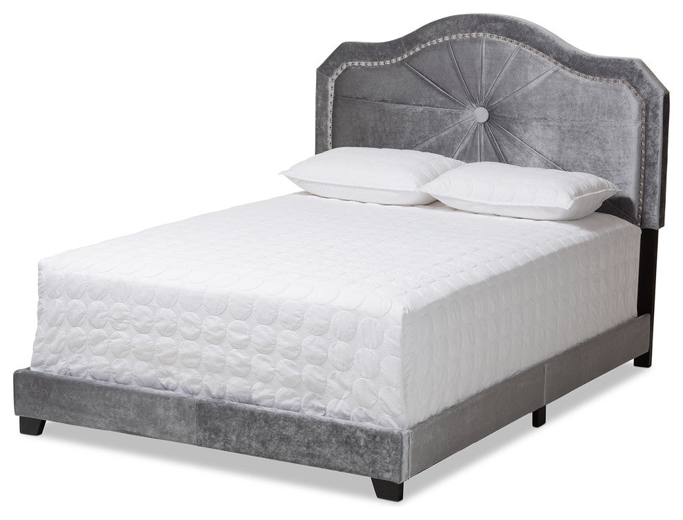 Aideen Velvet Upholstered Full Bed, Queen