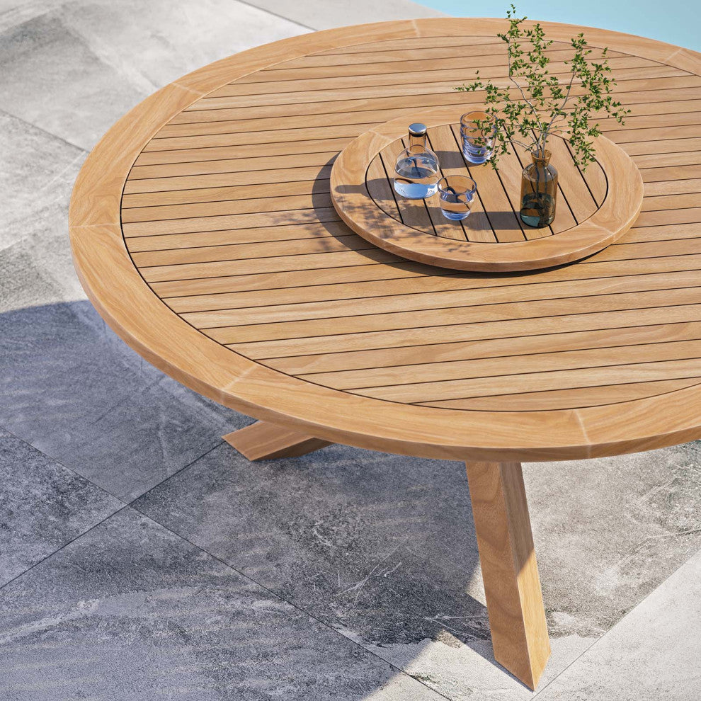 Wellspring 63" Outdoor Patio Teak Wood Dining Table, Natural