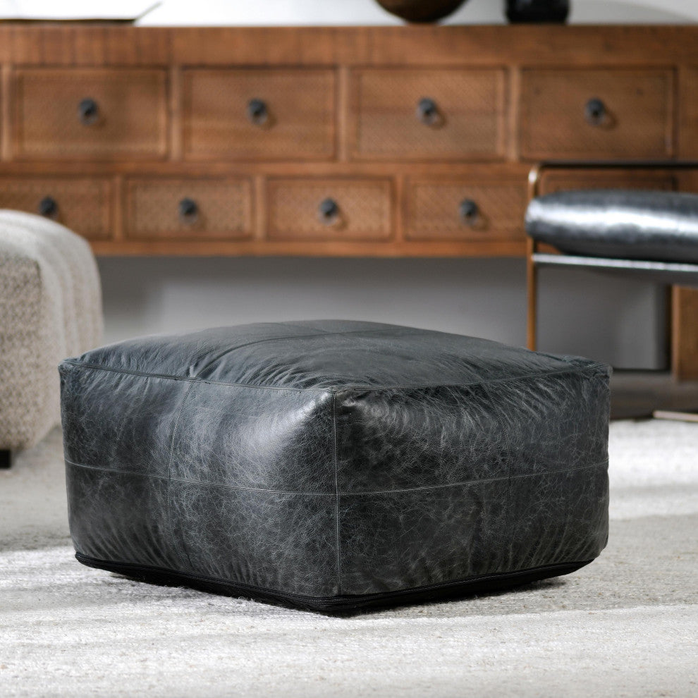 Dexter 24"Genuine Leather Pouf