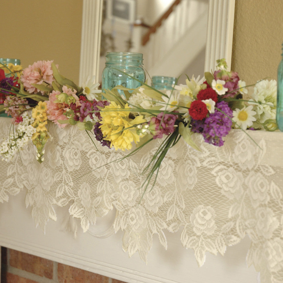 Tea Rose 20"x90" Mantle Scarf, Ecru