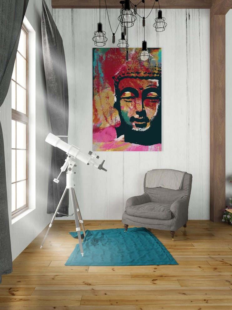 Epic Graffiti "Painted Buddha IV" by Linda Woods, Giclee Canvas Art, 26"x40"