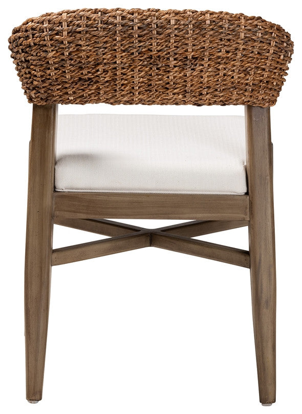 Modern Bohemian Walnut Brown Finished Mahogany Rattan Dining Chair