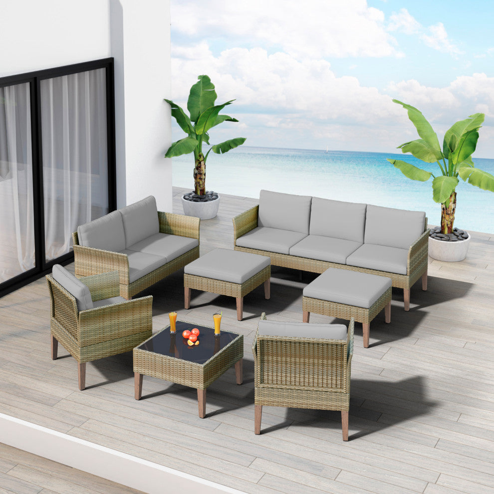 Isla 7-Piece Outdoor Conversation Set With Club Chairs, Loveseat, Stone