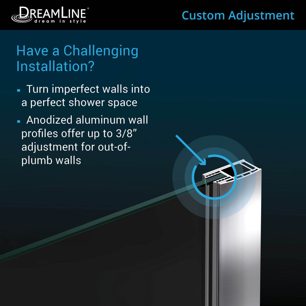 DreamLine Aqua 48" Frameless Hinged Tub Door, Clear Glass, Brushed Nickel