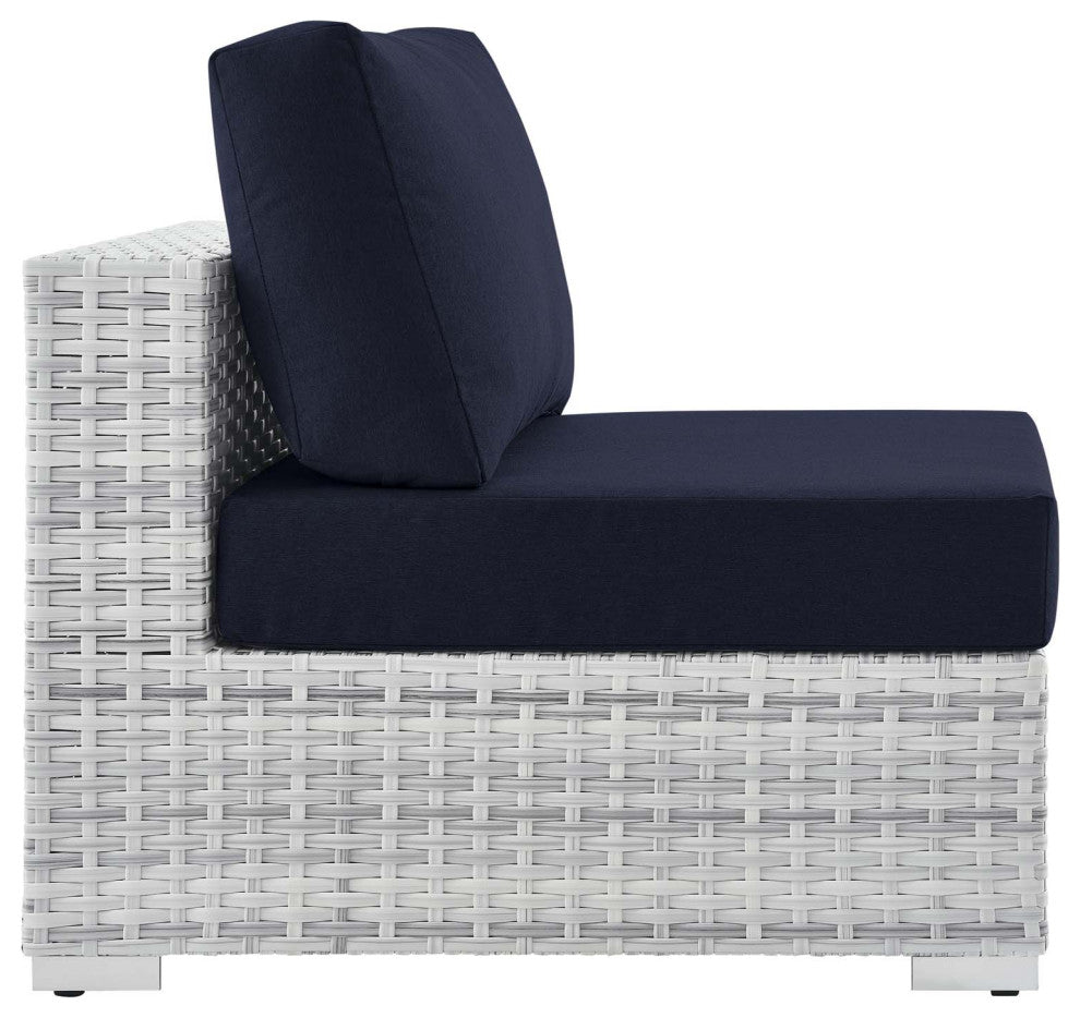 Lounge Sectional Sofa Chair Set, Rattan, Wicker, Gray Blue Navy, Outdoor