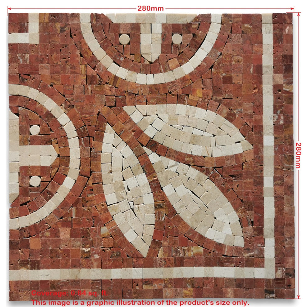 Coral Carnelian 11x11 Marble Mosaic Border Corner Tile Polished, 1 piece