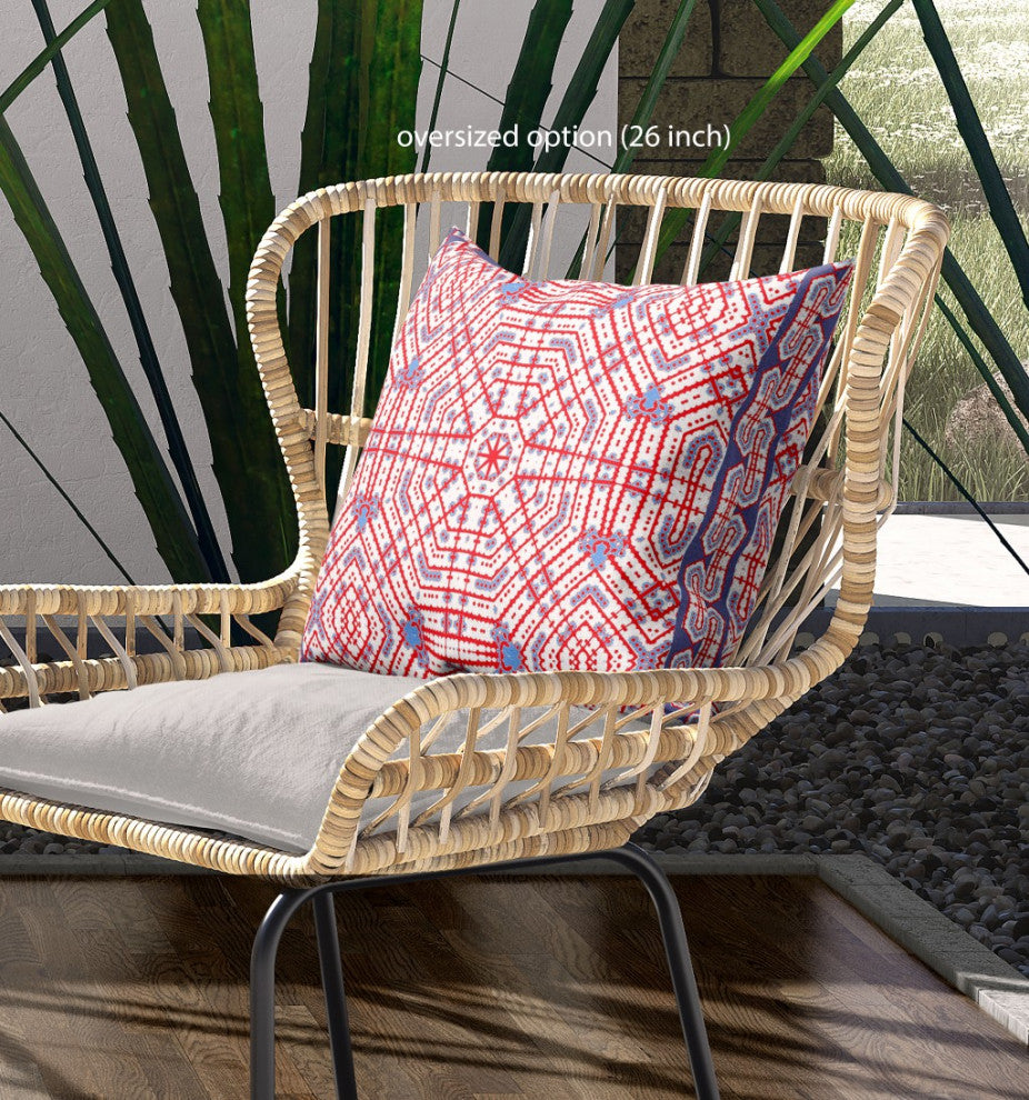 28 Red White Geostar Indoor Outdoor Throw Pillow