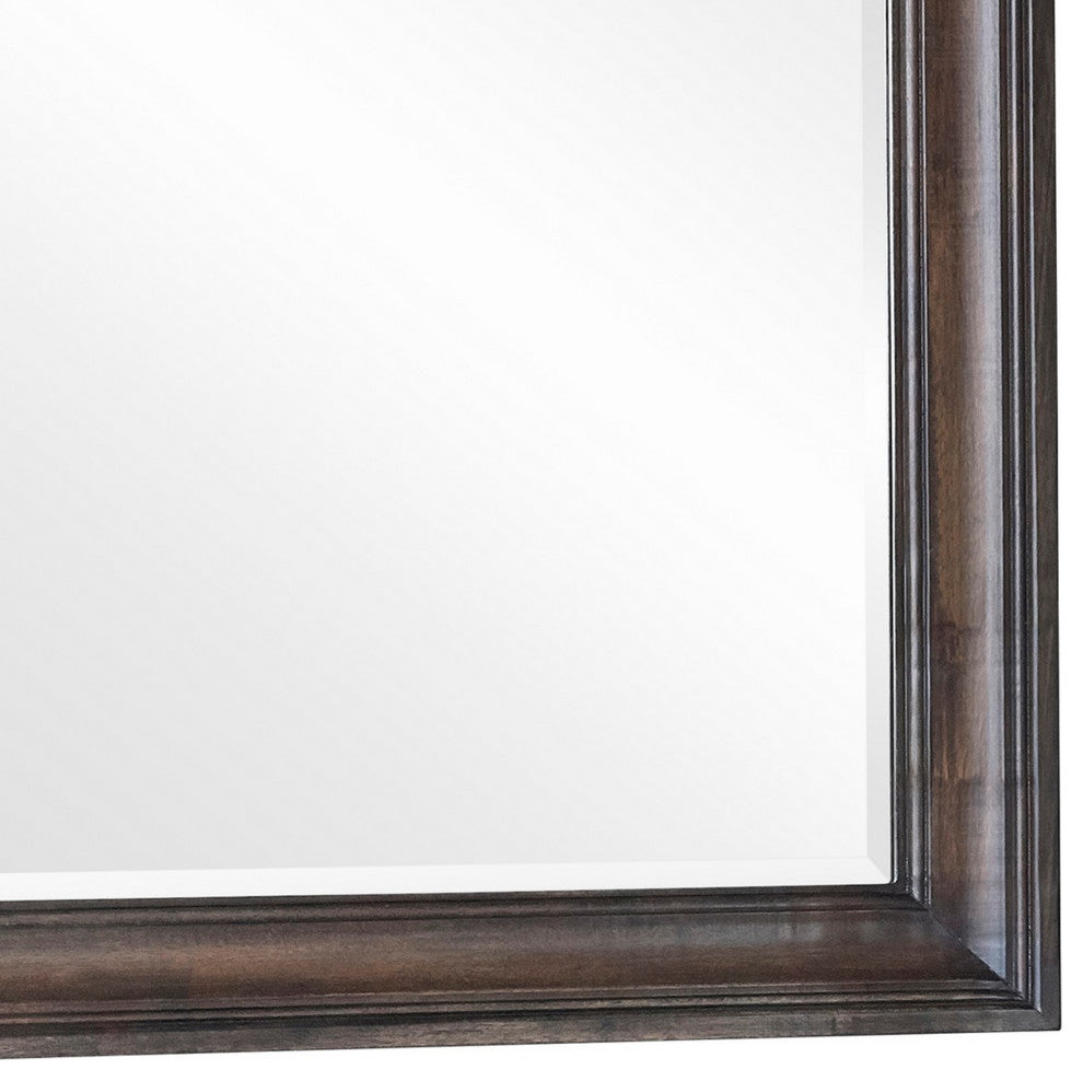 Benzara BM280362 Classic Rectangular Portrait Mirror With Wood Frame, Brown