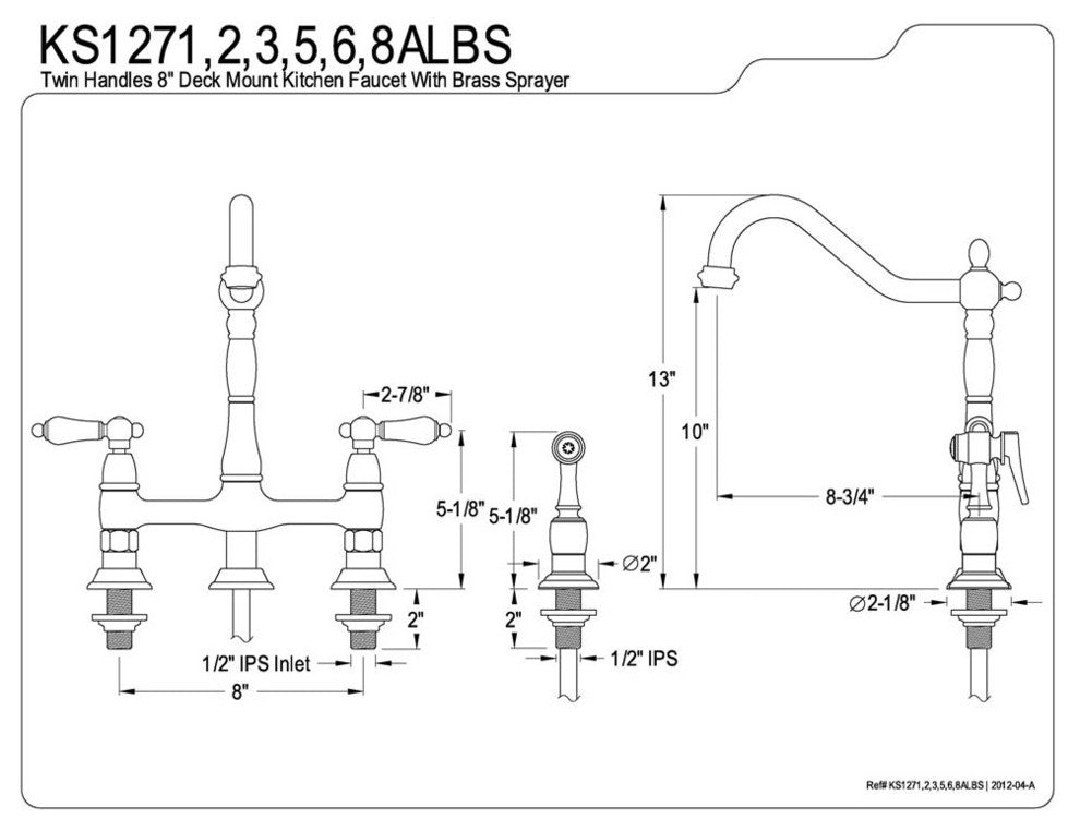 Oil Rubbed Bronze Heritage 8" Center Kitchen Faucet With Side Sprayer KS1275ALBS