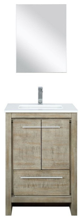 Lafarre Contemporary 24" Rustic Acacia Bathroom Vanity Set, Labaro Brushed Nicke
