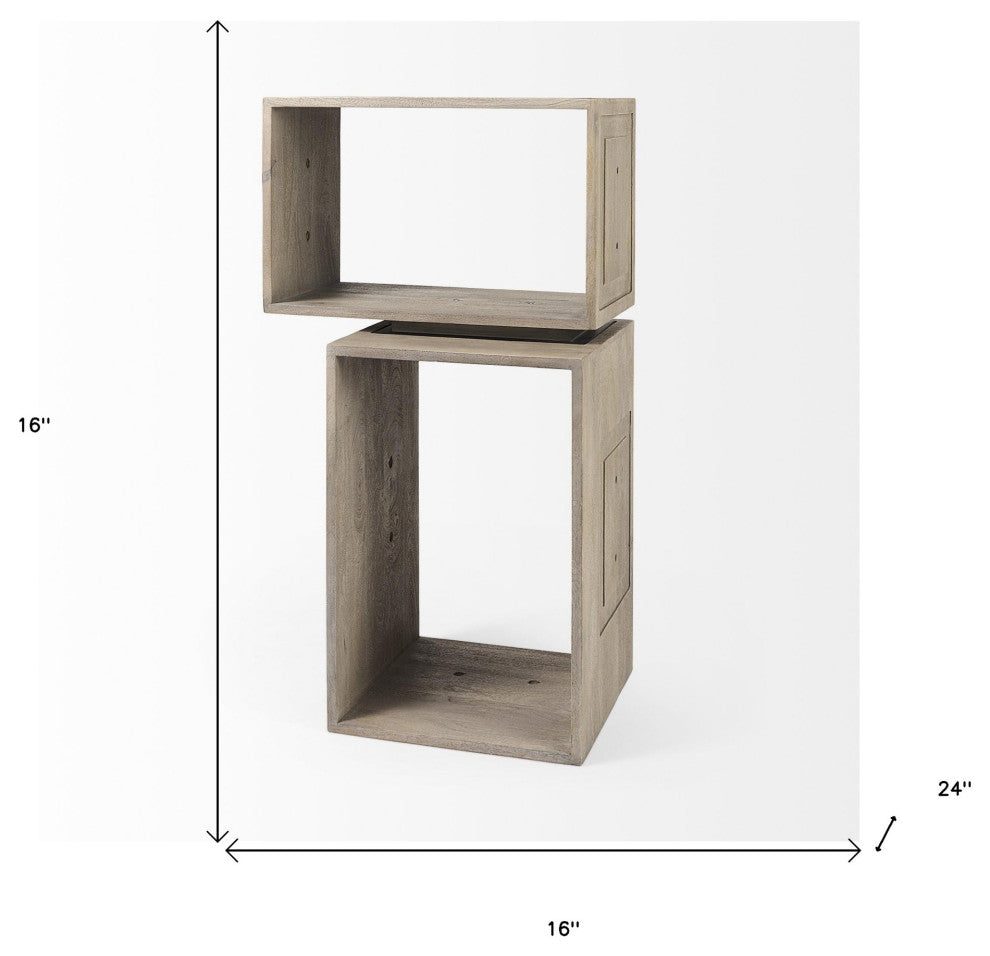 Set of Two Rustic Light Gray Brown Cube Box Shelves