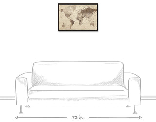 Distressed World Map Walnut Floating Framed Canvas, 16"x24"