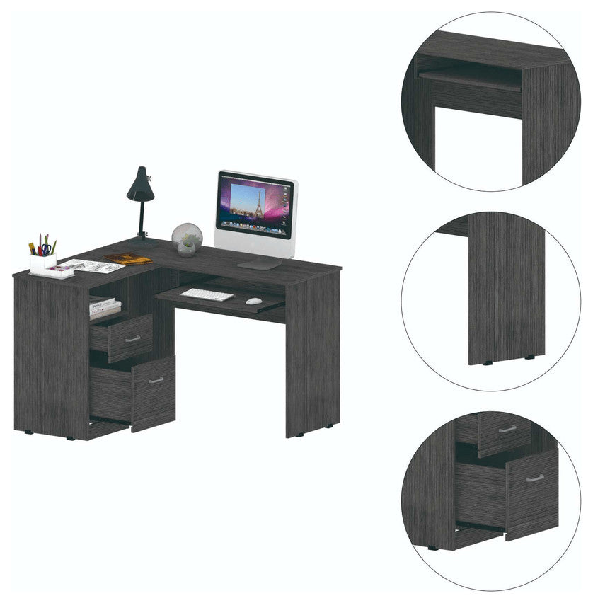 Thorpe Gray Oak L Shaped Computer Desk