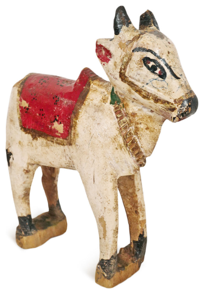 Consigned Antique Wood Indian Cow Statue 9