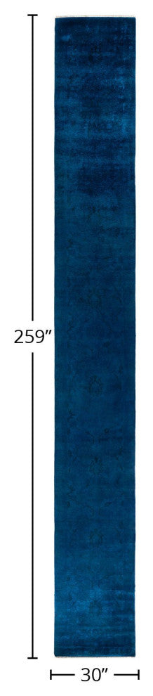 Vibrance, One-of-a-Kind Hand-Knotted Runner Rug Blue, 2'6"x21'7"
