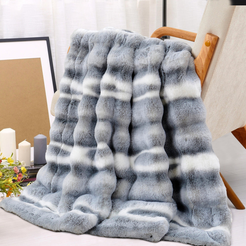 Tip Dying Two Tone Faux Fur Throw, Blue White