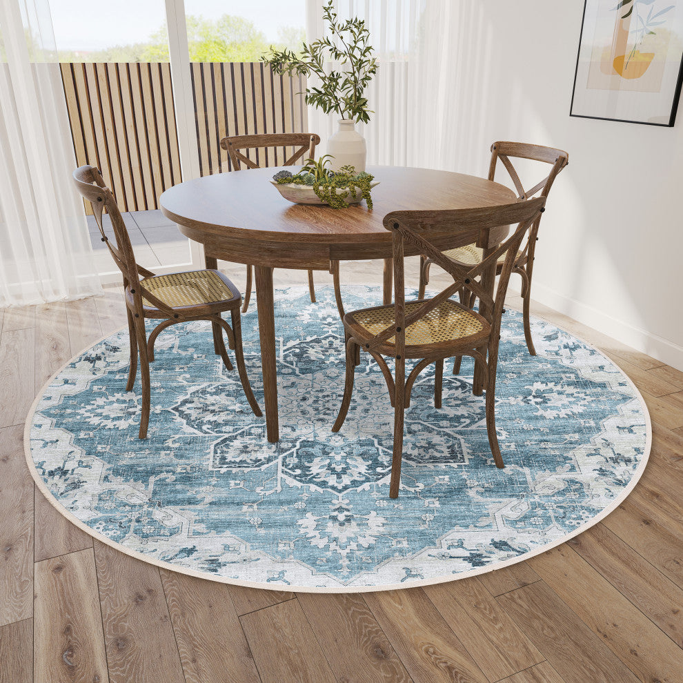 Indoor/Outdoor Marbella MB3 Denim Machine Washable 10' x 10' Round Rug