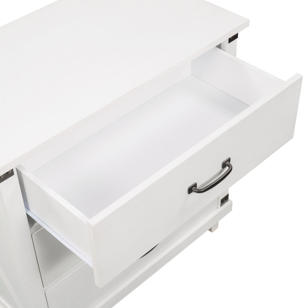 Wood 3-Drawer Nightstand, White, 28" Tall