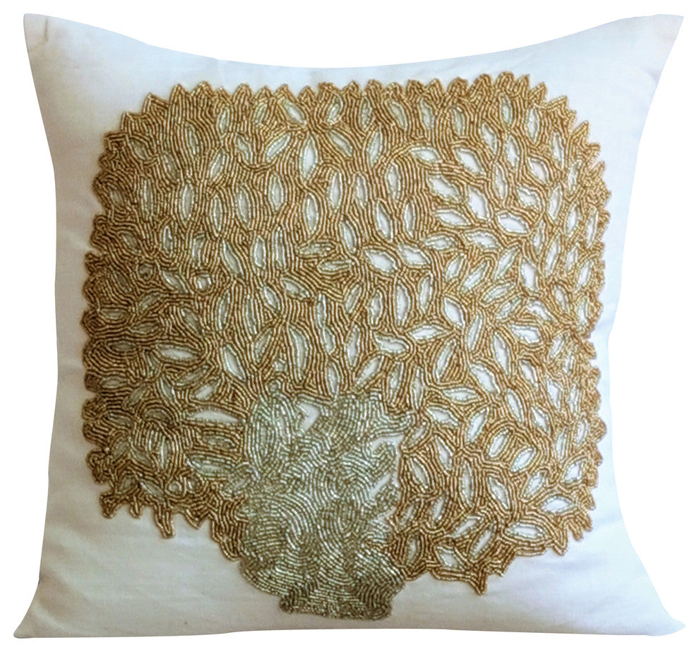 Ivory Decorative Pillow Shams 24"x24" Cotton, Gold Oak Tree