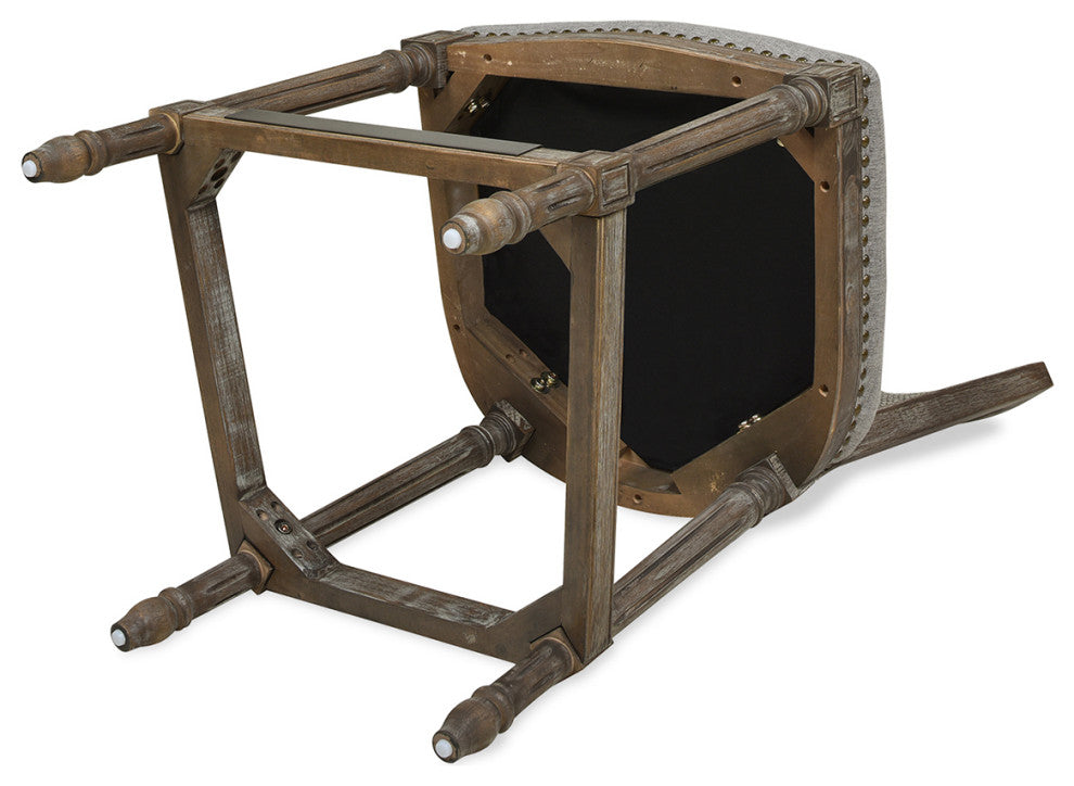 Triomphe 26.5" Oak Rattan Wicker Counter Stool, Heathered Gray Linen