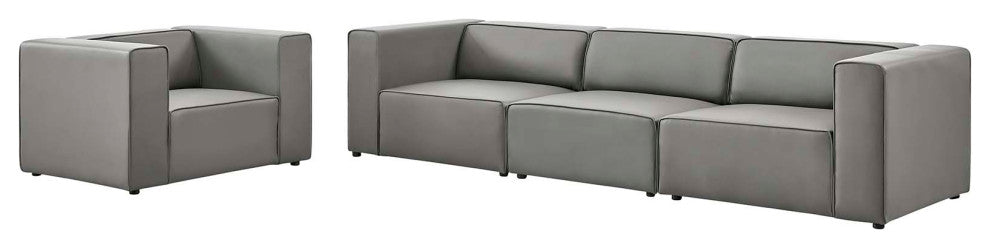Armchair and Sofa Set, Faux Vegan Leather, Gray, Modern, Lounge Hospitality