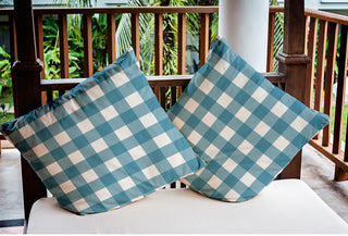 Gingham Plaid Indoor/Outdoor Throw Pillow, Unreal Teal, 18"x18"
