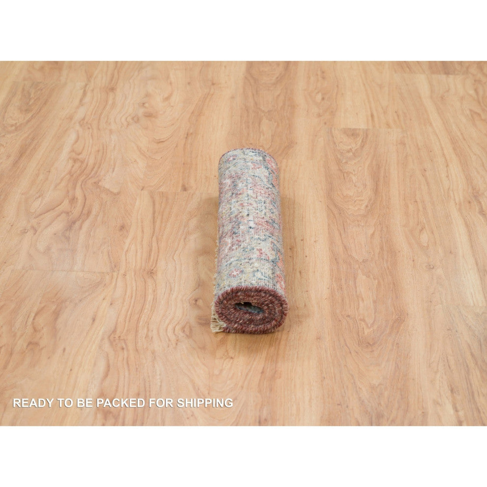 Wine Red Organic Wool Heris Revival Hand Knotted Mat Oriental Rug, 1'11"x3'1"