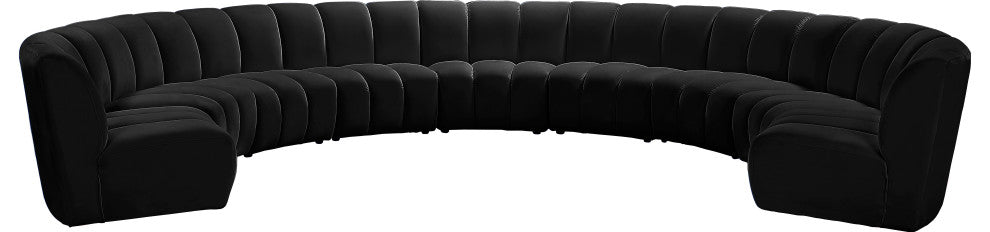 Infinity Channel Tufted Velvet Modular Chair, Black, 9 Piece