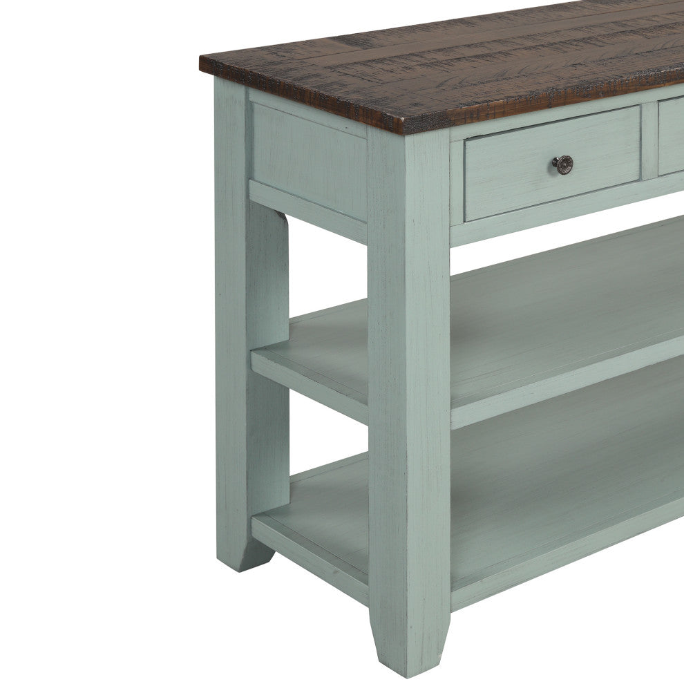TATEUS 48" Solid Pine Wood Console Table with Storage Drawers, Green