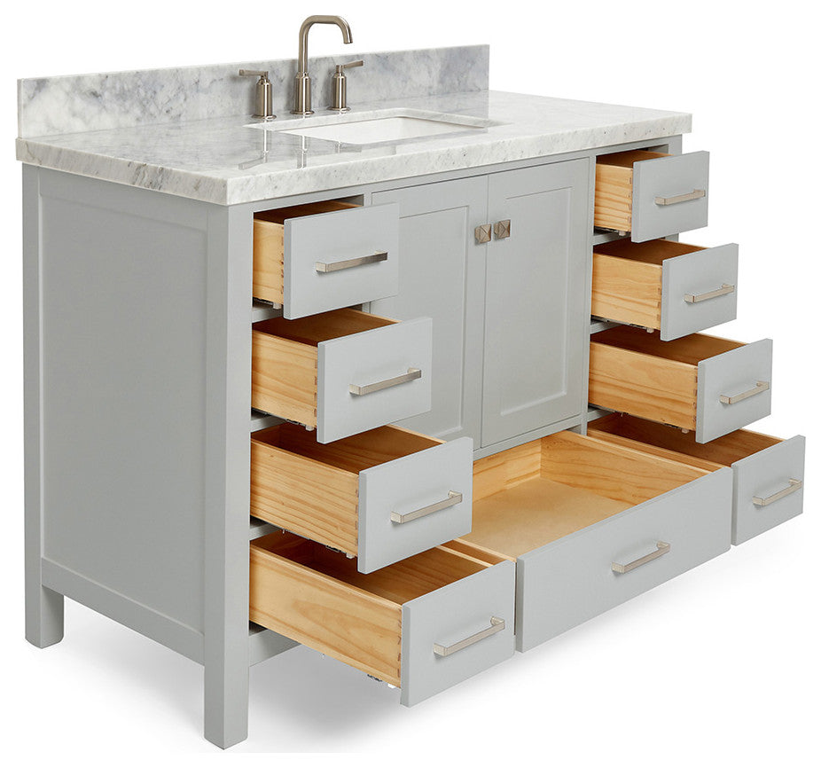 ARIEL Cambridge 49" Single Rectangle Sink Bathroom Vanity Grey With Marble Top