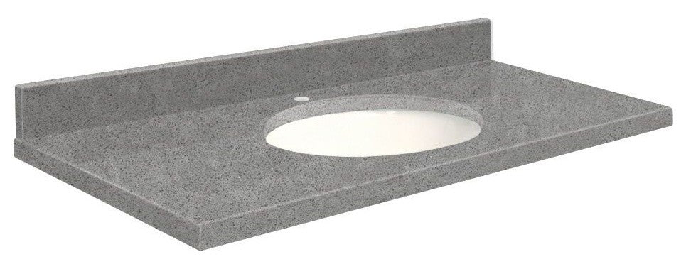 Quartz 43"x22" Vanity Top, White Bowl, Urban Grey, Single Hole