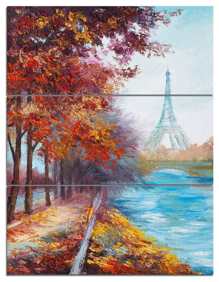 "Eiffel Tower View in Fall" Glossy Metal Wall Art, 3 Panels, 28"x36"