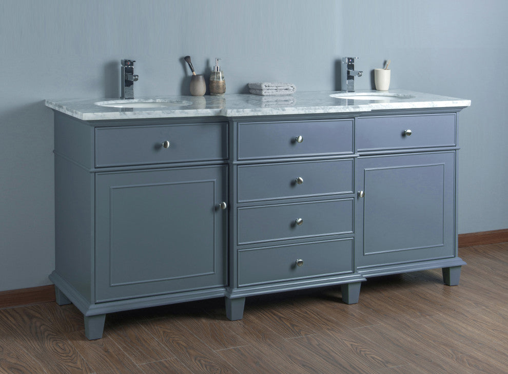 Cadence Double Sink Bathroom Vanity, Gray, 72", Without Mirror
