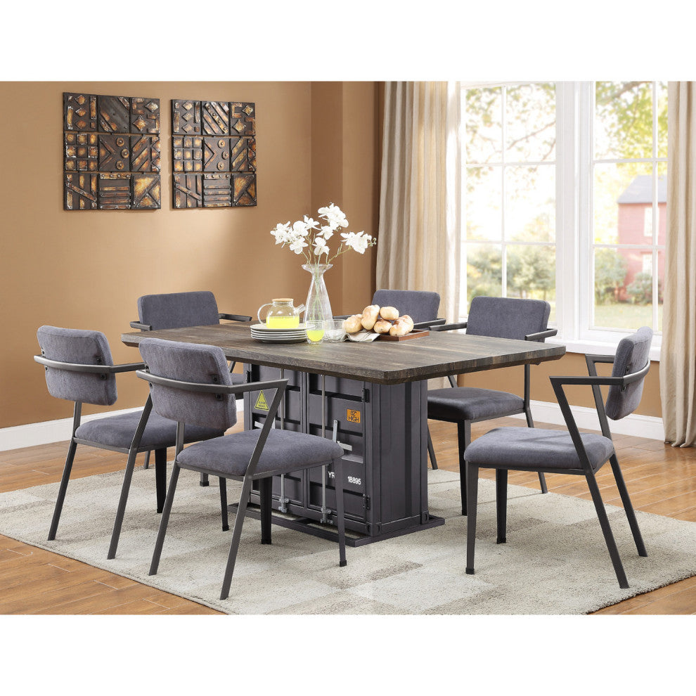 Set of 2 Gray Fabric Dining Chair, Gray/Gunmetal