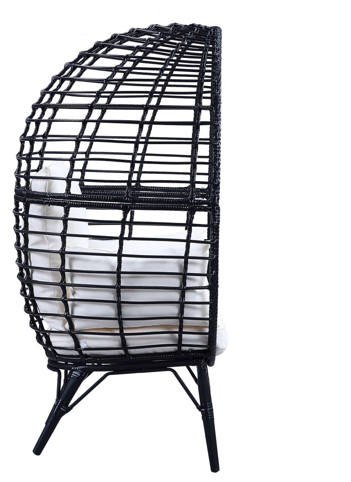 ACME Penelope Patio Lounge Chair in Light Gray Fabric & Black Finish