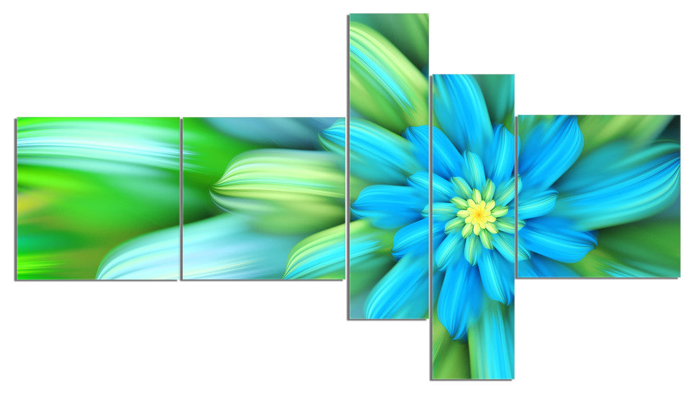 Massive Green Fractal Flower, Floral Canvas Art Print, 60"x32", 5 panels