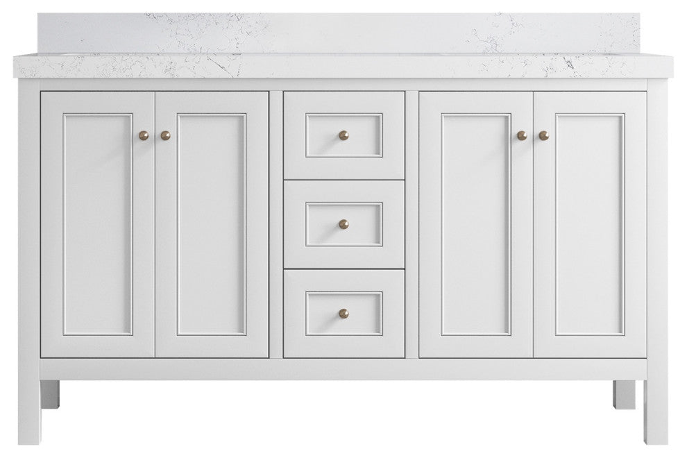 Nashville 60" Double Bathroom Vanity, White 2" Empira Quartz