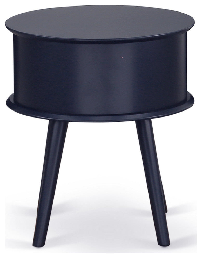 Gordon Round Night Stand End Table With Drawer, Navy Blue Finish