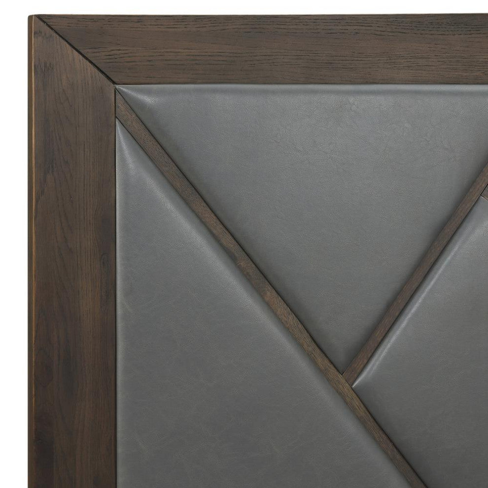 Marquis King Size Platform Bed Frame in Oak Wood with Faux Leather Headboard...