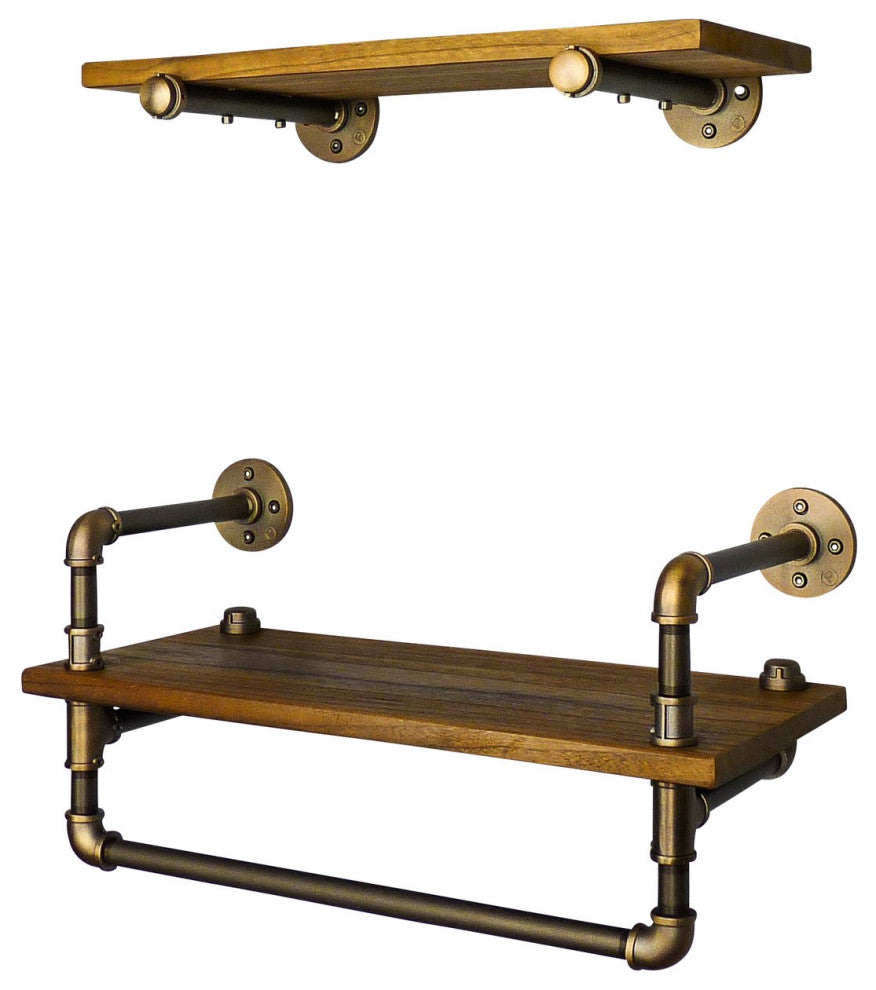 Austin Farmhouse Industrial 24" and 27" Wide 2-Piece Shelf Rack, Rustic Bronze