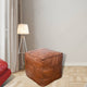 Geometric Handmade Leather Pouf, Recycled Foam With Fiber Fill, Cognac Color, Square, 16x16x16