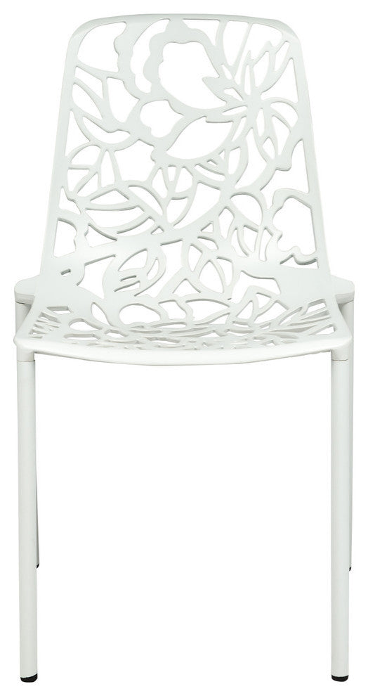 LeisureMod Devon Modern Outdoor Stackable Aluminum Dining Chair, Set of 2, White