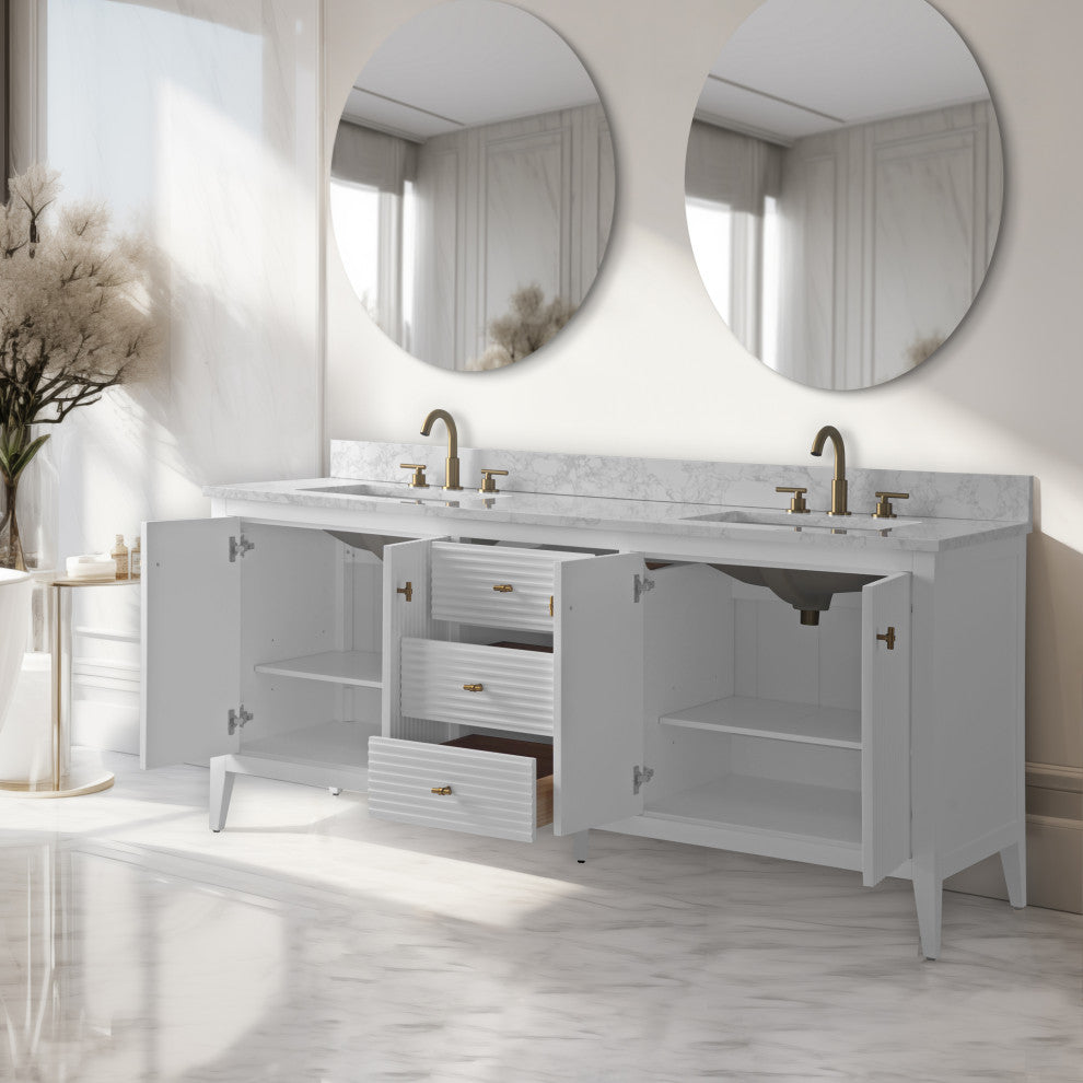 Vanity Art Freestanding Vanity, White, 72", Double Sink, Golden Brushed