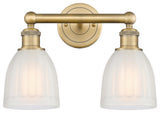 Brookfield 2-Light 15" Bath Vanity Light, Brushed Brass Finish, White Shade