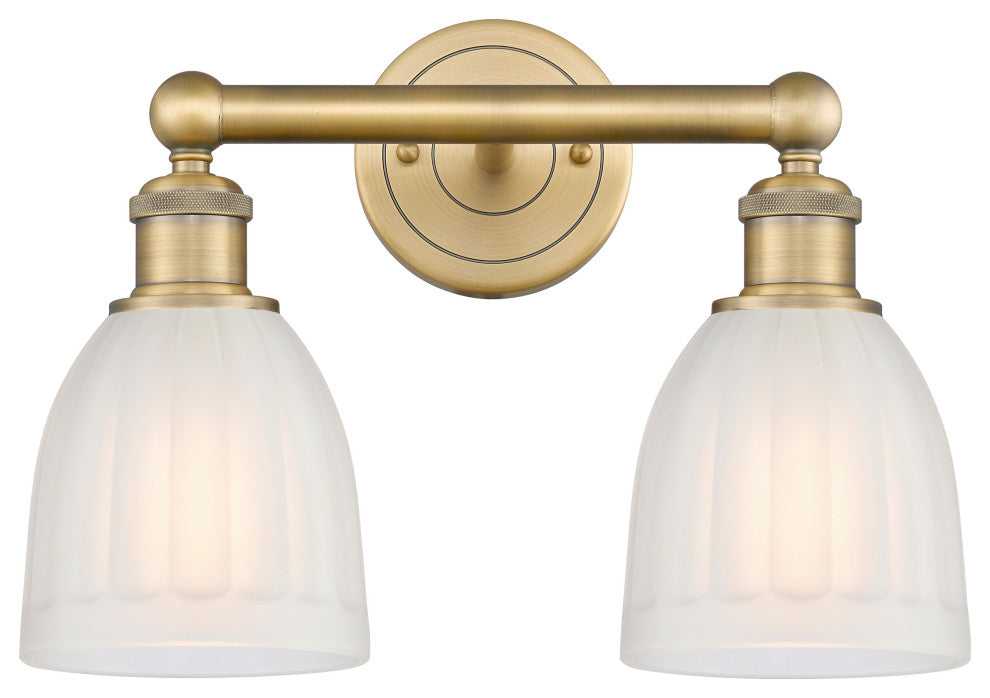 Brookfield 2-Light 15" Bath Vanity Light, Brushed Brass Finish, White Shade